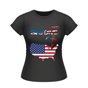 Skydiving T-shirts - Skydive All World - AMERICA - Ladies' Tee -, Shirts, Skydiving Apparel, Skydiving Apparel, Skydiving Apparel, Skydiving Gear, Olympics, T-Shirts, Skydive Chicago, Skydive City, Skydive Perris, Drop Zone Apparel, USPA, united states parachute association, Freefly, BASE, World Record,