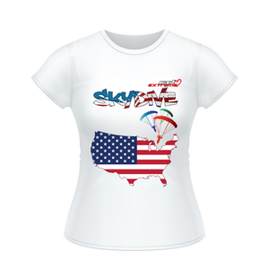 Skydiving T-shirts - Skydive All World - AMERICA - Ladies' Tee -, Shirts, Skydiving Apparel, Skydiving Apparel, Skydiving Apparel, Skydiving Gear, Olympics, T-Shirts, Skydive Chicago, Skydive City, Skydive Perris, Drop Zone Apparel, USPA, united states parachute association, Freefly, BASE, World Record,