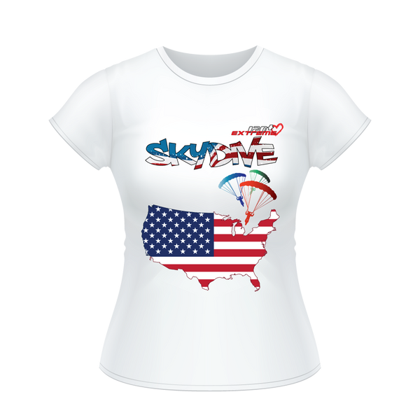 Skydiving T-shirts - Skydive All World - AMERICA - Ladies' Tee -, Shirts, Skydiving Apparel, Skydiving Apparel, Skydiving Apparel, Skydiving Gear, Olympics, T-Shirts, Skydive Chicago, Skydive City, Skydive Perris, Drop Zone Apparel, USPA, united states parachute association, Freefly, BASE, World Record,