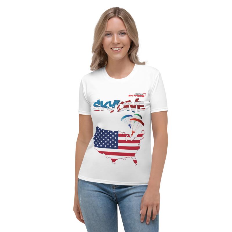 Skydiving T-shirts - Skydive All World - AMERICA - Ladies' Tee -, Shirts, Skydiving Apparel, Skydiving Apparel, Skydiving Apparel, Skydiving Gear, Olympics, T-Shirts, Skydive Chicago, Skydive City, Skydive Perris, Drop Zone Apparel, USPA, united states parachute association, Freefly, BASE, World Record,
