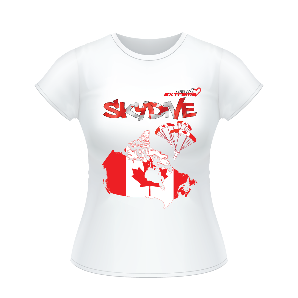 Skydiving T-shirts - Skydive All World - CANADA - Ladies' Tee, Shirts, Skydiving Apparel, Skydiving Apparel, Skydiving Apparel, Skydiving Gear, Olympics, T-Shirts, Skydive Chicago, Skydive City, Skydive Perris, Drop Zone Apparel, USPA, united states parachute association, Freefly, BASE, World Record,