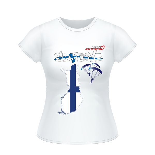 Skydiving T-shirts - Skydive All World - FINLAND - Ladies' Tee -, Shirts, Skydiving Apparel, Skydiving Apparel, Skydiving Apparel, Skydiving Gear, Olympics, T-Shirts, Skydive Chicago, Skydive City, Skydive Perris, Drop Zone Apparel, USPA, united states parachute association, Freefly, BASE, World Record,
