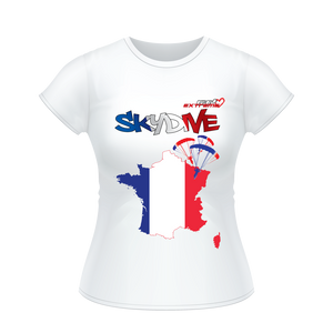 Skydiving T-shirts - Skydive All World - FRANCE - Ladies' Tee -, Shirts, Skydiving Apparel, Skydiving Apparel, Skydiving Apparel, Skydiving Gear, Olympics, T-Shirts, Skydive Chicago, Skydive City, Skydive Perris, Drop Zone Apparel, USPA, united states parachute association, Freefly, BASE, World Record,