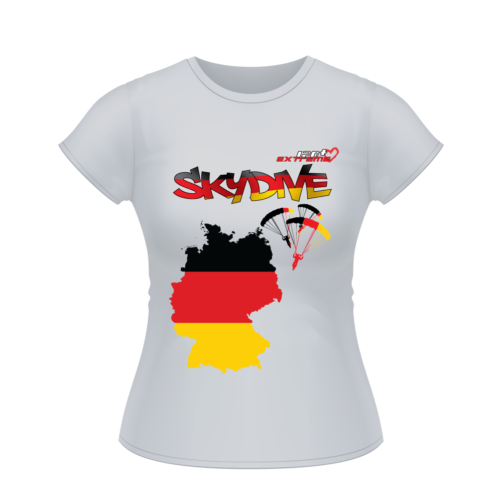 Skydiving T-shirts - Skydive All World - GERMANY - Ladies' Tee -, Shirts, Skydiving Apparel, Skydiving Apparel, Skydiving Apparel, Skydiving Gear, Olympics, T-Shirts, Skydive Chicago, Skydive City, Skydive Perris, Drop Zone Apparel, USPA, united states parachute association, Freefly, BASE, World Record,