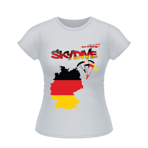 Skydiving T-shirts - Skydive All World - GERMANY - Ladies' Tee -, Shirts, Skydiving Apparel, Skydiving Apparel, Skydiving Apparel, Skydiving Gear, Olympics, T-Shirts, Skydive Chicago, Skydive City, Skydive Perris, Drop Zone Apparel, USPA, united states parachute association, Freefly, BASE, World Record,
