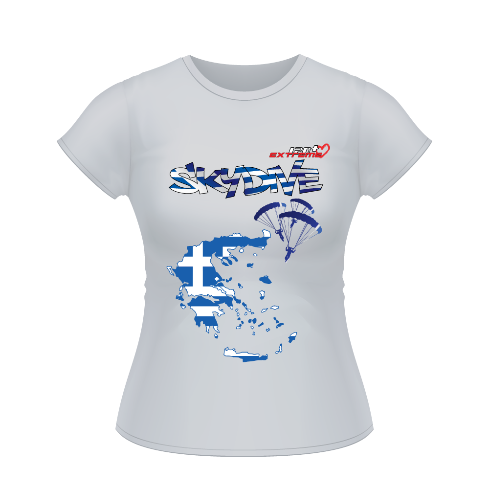 Skydiving T-shirts - Skydive All World - GREECE - Ladies' Tee -, Shirts, Skydiving Apparel, Skydiving Apparel, Skydiving Apparel, Skydiving Gear, Olympics, T-Shirts, Skydive Chicago, Skydive City, Skydive Perris, Drop Zone Apparel, USPA, united states parachute association, Freefly, BASE, World Record,
