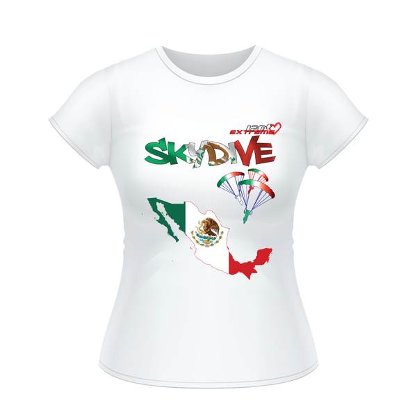 Skydiving T-shirts - Skydive All World - MEXICO - Ladies' Tee -, Shirts, Skydiving Apparel, Skydiving Apparel, Skydiving Apparel, Skydiving Gear, Olympics, T-Shirts, Skydive Chicago, Skydive City, Skydive Perris, Drop Zone Apparel, USPA, united states parachute association, Freefly, BASE, World Record,