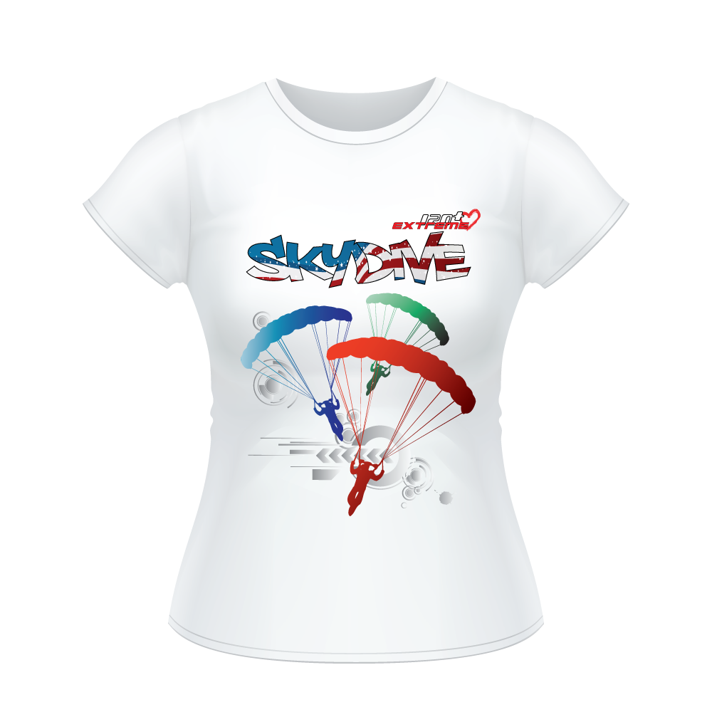 Skydiving T-shirts - Skydive Around - AMERICA - Ladies' Tee, Shirts, Skydiving Apparel, Skydiving Apparel, Skydiving Apparel, Skydiving Gear, Olympics, T-Shirts, Skydive Chicago, Skydive City, Skydive Perris, Drop Zone Apparel, USPA, united states parachute association, Freefly, BASE, World Record,