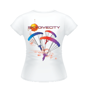 Skydiving T-shirts Skydive City - Sunset - Women`s Colored T-Shirts, Women's Colored Tees, Skydiving Apparel, Skydiving Apparel, Skydiving Apparel, Skydiving Gear, Olympics, T-Shirts, Skydive Chicago, Skydive City, Skydive Perris, Drop Zone Apparel, USPA, united states parachute association, Freefly, BASE, World Record,