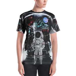 Skydiving T-shirts NASA - Astronaut in Darkness and Meteors - Women's sublimation t-shirt, T-shirt, Skydiving Apparel, Skydiving Apparel, Skydiving Apparel, Skydiving Gear, Olympics, T-Shirts, Skydive Chicago, Skydive City, Skydive Perris, Drop Zone Apparel, USPA, united states parachute association, Freefly, BASE, World Record,