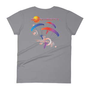 Skydiving T-shirts Skydive City - Sunset - Women`s Colored T-Shirts, Women's Colored Tees, Skydiving Apparel, Skydiving Apparel, Skydiving Apparel, Skydiving Gear, Olympics, T-Shirts, Skydive Chicago, Skydive City, Skydive Perris, Drop Zone Apparel, USPA, united states parachute association, Freefly, BASE, World Record,