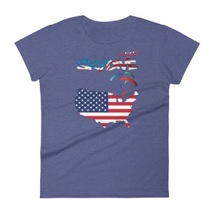 Skydiving T-shirts - Skydive All World - AMERICA - Ladies' Tee -, Shirts, Skydiving Apparel, Skydiving Apparel, Skydiving Apparel, Skydiving Gear, Olympics, T-Shirts, Skydive Chicago, Skydive City, Skydive Perris, Drop Zone Apparel, USPA, united states parachute association, Freefly, BASE, World Record,